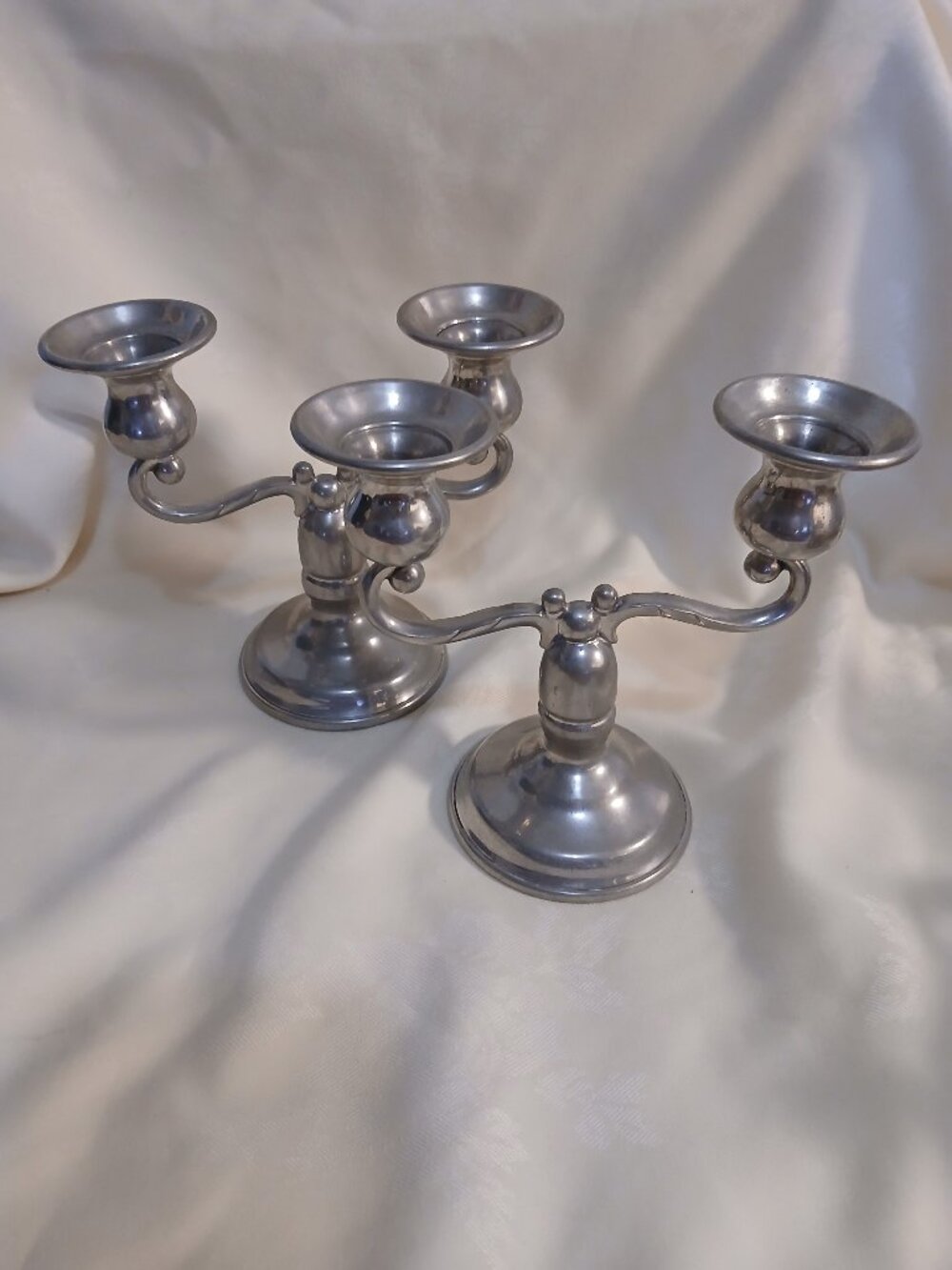 Pair of Vintage Kirk Pewter Candelabras-Double Arm